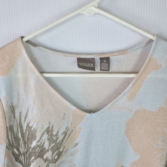 Chico's Womens Pullover Muted FloralKnit V-Neck Sweater LongSleeve Peach/Turq 2 - Picture 3 of 9